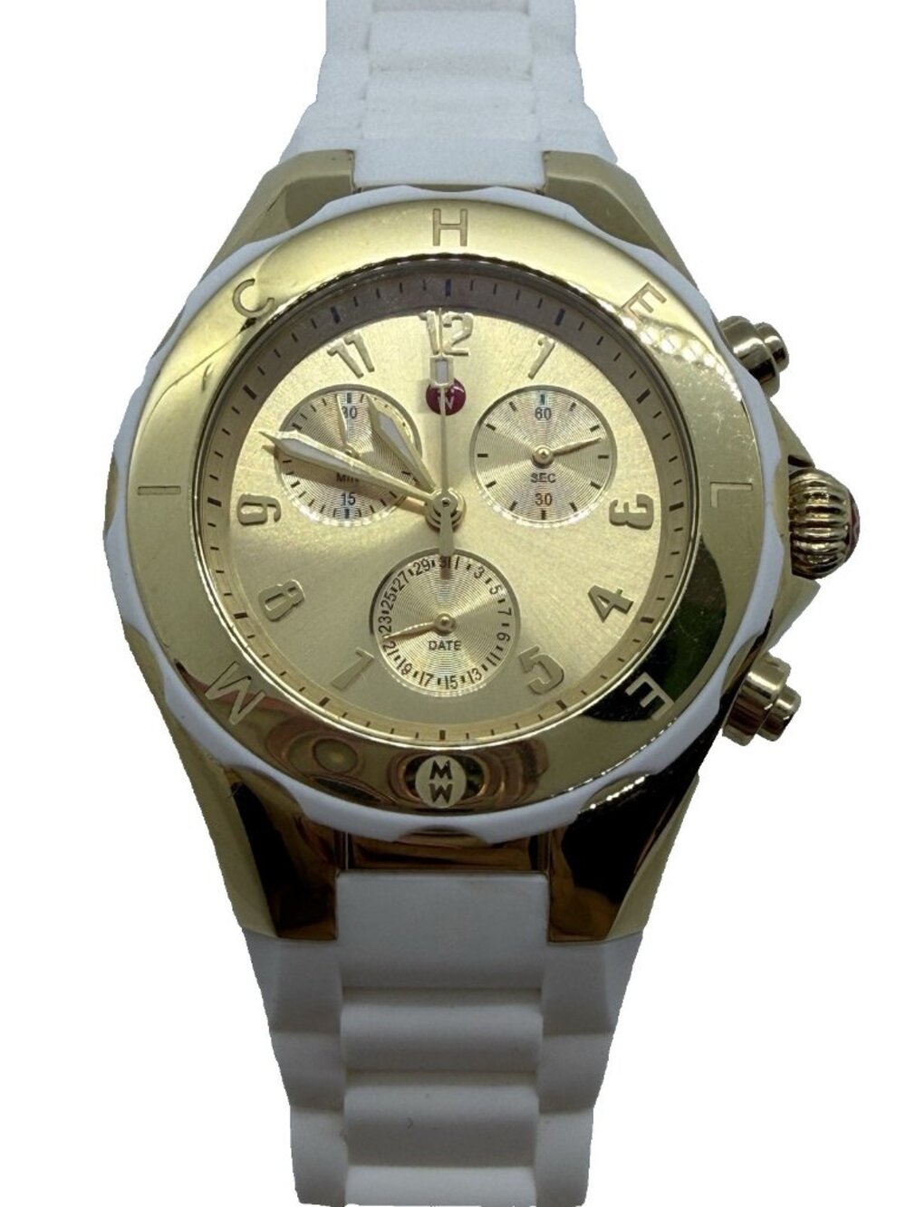 Michele Tahitian Jelly Bean Gold White Silicone Chronograph Watch MWW12F000031